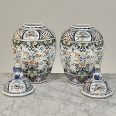 Pair of Boch Frères Keramis Polychrome Lidded Urns