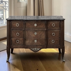 19th Century French Transitional Louis XV-Louis XVI Marble Top Mahogany Commode