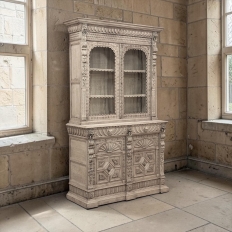 19th Century Belgian Hand-Carved Stripped Oak Bookcase