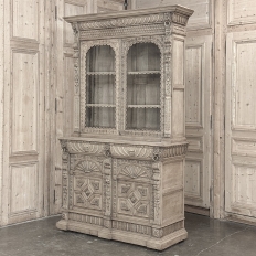 19th Century Belgian Hand-Carved Stripped Oak Bookcase