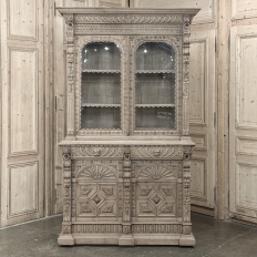 19th Century Belgian Hand-Carved Stripped Oak Bookcase