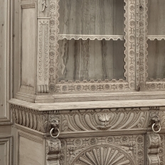 19th Century Belgian Hand-Carved Stripped Oak Bookcase