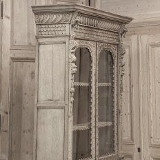19th Century Belgian Hand-Carved Stripped Oak Bookcase