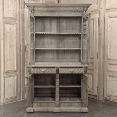 19th Century Belgian Hand-Carved Stripped Oak Bookcase