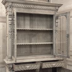 19th Century Belgian Hand-Carved Stripped Oak Bookcase
