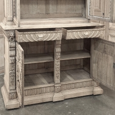19th Century Belgian Hand-Carved Stripped Oak Bookcase