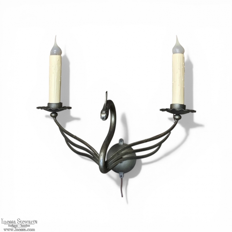 Mid-Century Electrified Twin-Arm Swan Motif Wall Sconce
