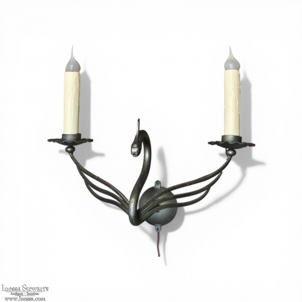 Mid-Century Electrified Twin-Arm Swan Motif Wall Sconce
