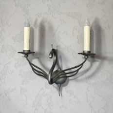 Mid-Century Electrified Twin-Arm Swan Motif Wall Sconce