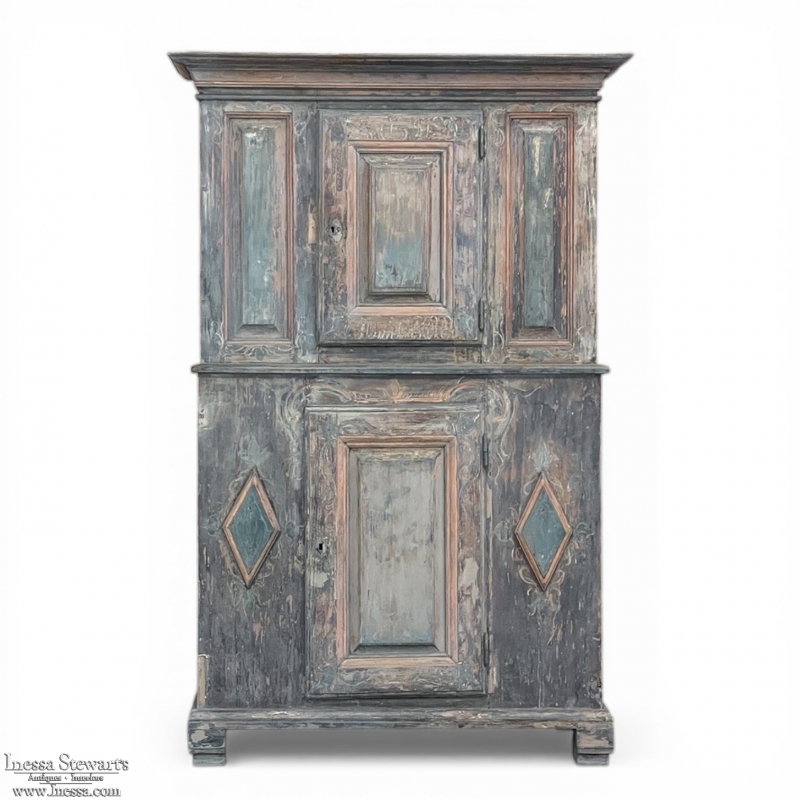 18th Century Swedish Painted Pine Two-Tiered Cabinet