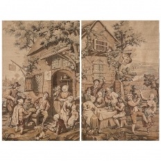 Pair Antique Tapestries after David Teniers the Younger