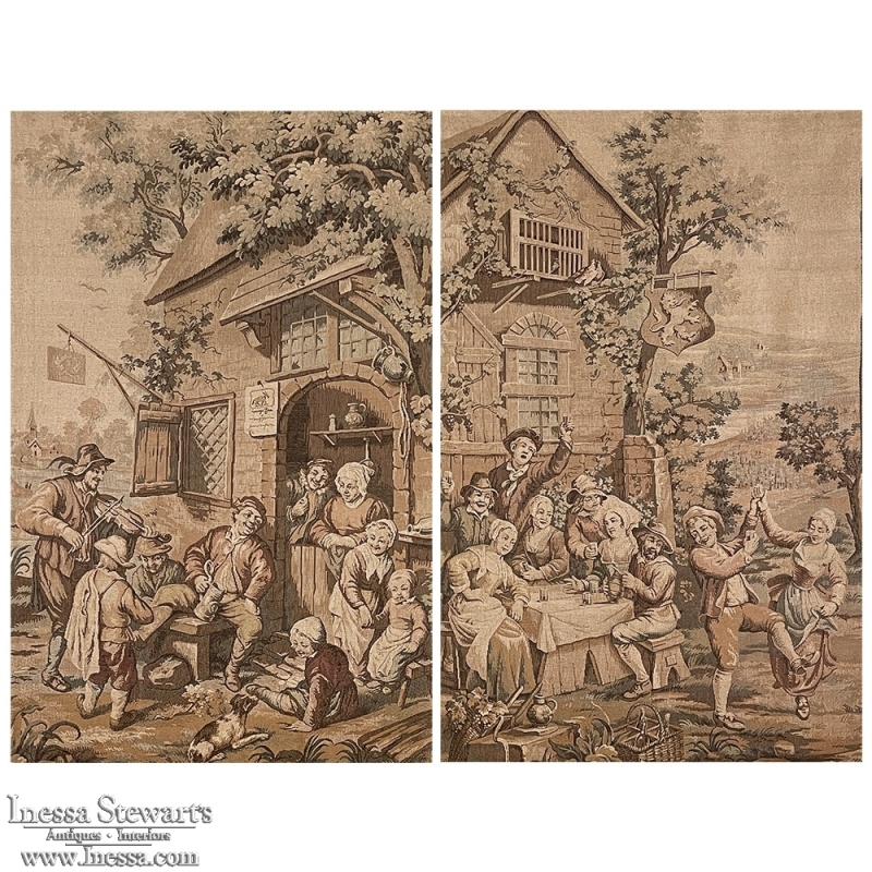 Pair Antique Tapestries after David Teniers the Younger
