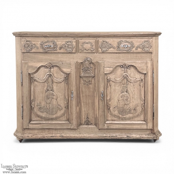Early 18th Century Belgian Li&egrave;geois R&eacute;gence Period Hand-Carved Stripped Oak Mermaid Buffet