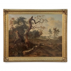 17th Century European Pastoral Landscape Oil on Canvas in Original Frame