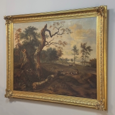 17th Century European Pastoral Landscape Oil on Canvas in Original Frame