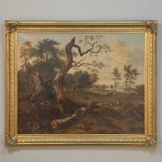 17th Century European Pastoral Landscape Oil on Canvas in Original Frame