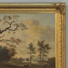 17th Century European Pastoral Landscape Oil on Canvas in Original Frame