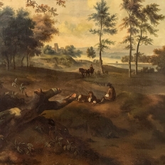 17th Century European Pastoral Landscape Oil on Canvas in Original Frame