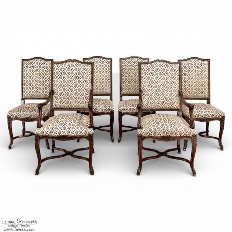 Set of 6 Antique French Regence Dining Chairs includes 2 Armchairs