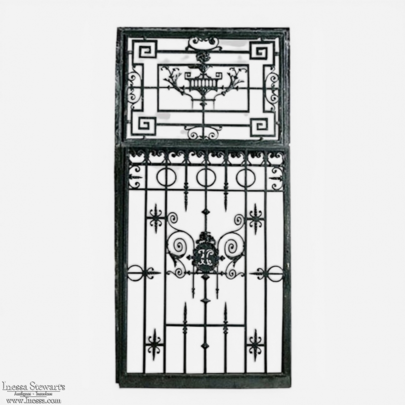 19th Century Paris Townhouse Hand Forged Wrought Iron Gate and Frame, Circa 1870’s