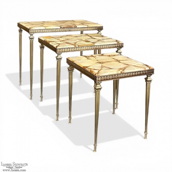 Set of Mid-Century Brass & Marble Nesting Tables