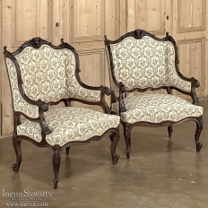 Pair 19th Century French Louis XV - Regence Armchairs ~ Bergeres