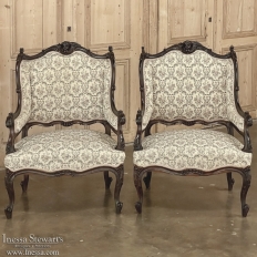 Pair 19th Century French Louis XV - Regence Armchairs ~ Bergeres