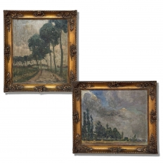 Set of 2 Framed Oil Paintings on Panel by Joseph F. DeCoene