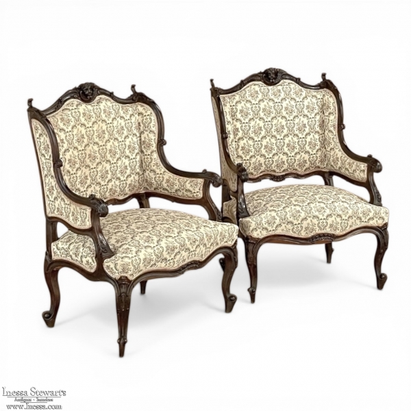 Pair 19th Century Angel French Louis XV - Regence Armchairs ~ Bergeres