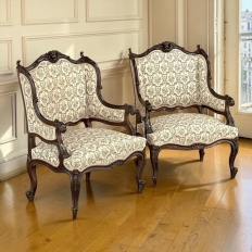 Pair 19th Century French Louis XV - Regence Armchairs ~ Bergeres