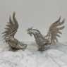 Pair of Antique Silver-Plated Brass Fighting Cocks