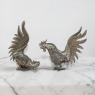 Pair of Antique Silver-Plated Brass Fighting Cocks