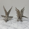 Pair of Antique Silver-Plated Brass Fighting Cocks