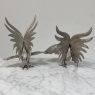 Pair of Antique Silver-Plated Brass Fighting Cocks