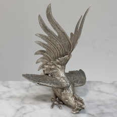 Pair of Antique Silver-Plated Brass Fighting Cocks
