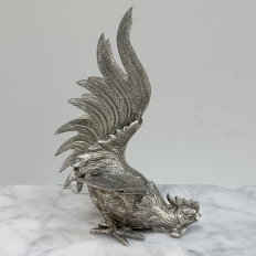 Pair of Antique Silver-Plated Brass Fighting Cocks