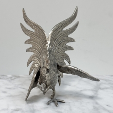 Pair of Antique Silver-Plated Brass Fighting Cocks