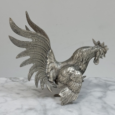 Pair of Antique Silver-Plated Brass Fighting Cocks