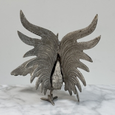 Pair of Antique Silver-Plated Brass Fighting Cocks