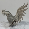 Pair of Antique Silver-Plated Brass Fighting Cocks