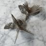 Pair of Antique Silver-Plated Brass Fighting Cocks