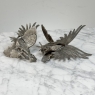 Pair of Antique Silver-Plated Brass Fighting Cocks