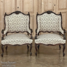 Pair 19th Century French Louis XV - Regence Armchairs ~ Bergeres