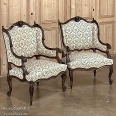 Pair 19th Century French Louis XV - Regence Armchairs ~ Bergeres