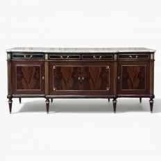 Antique Directoire Style French Mahogany Buffet with Carrara Marble Top