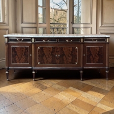 Antique Directoire Style French Mahogany Buffet with Carrara Marble Top
