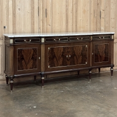 Antique Directoire Style French Mahogany Buffet with Carrara Marble Top