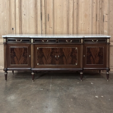 Antique Directoire Style French Mahogany Buffet with Carrara Marble Top
