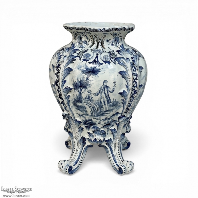 18th Century Hand-Painted Delft Jardinière, Signed LVD