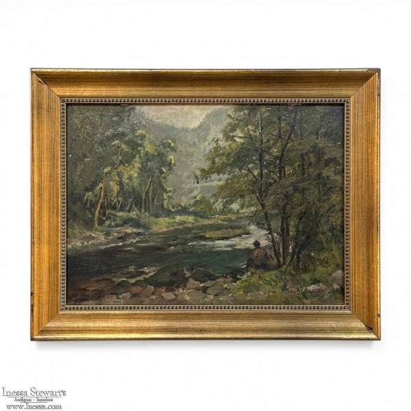 Framed Oil Painting on Panel by Laurent Souky (1914&ndash;2005), 'au Bord du Lesse'